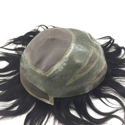 Quatro Olhos Material de base de renda suíça Frente de cabelo virgem humana Toupee para homens 110% Densidade