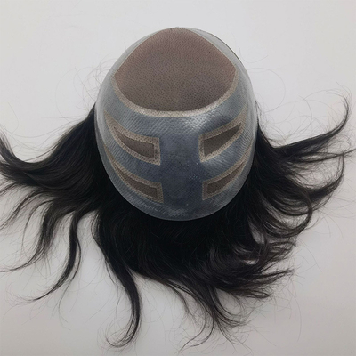 Quatro Olhos Material de base de renda suíça Frente de cabelo virgem humana Toupee para homens 110% Densidade