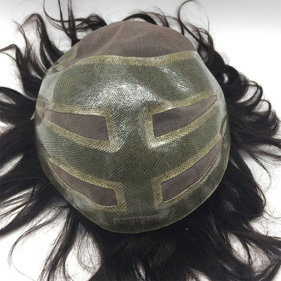 Quatro Olhos Material de base de renda suíça Frente de cabelo virgem humana Toupee para homens 110% Densidade