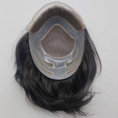 Quatro Olhos Material de base de renda suíça Frente de cabelo virgem humana Toupee para homens 110% Densidade