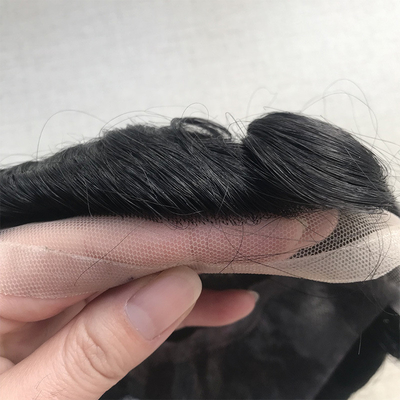 Quatro Olhos Material de base de renda suíça Frente de cabelo virgem humana Toupee para homens 110% Densidade