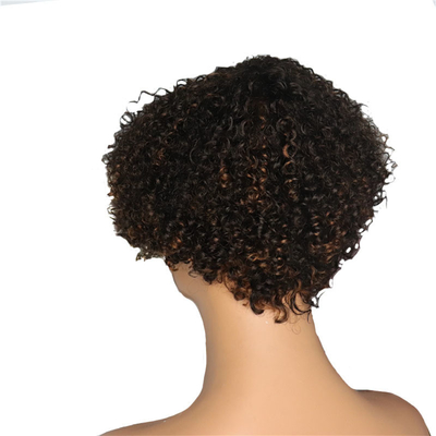 Castanho claro Afro Curly Peruca cutícula alinhada Pixie corte curto cabelo humano Perucas com Bangs