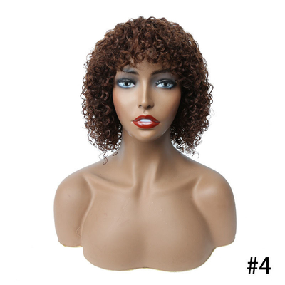 Castanho claro Afro Curly Peruca cutícula alinhada Pixie corte curto cabelo humano Perucas com Bangs