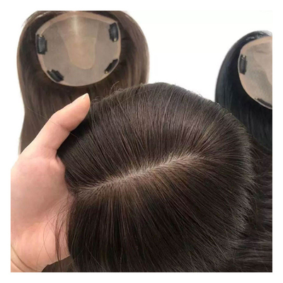 Toupee de base reta de seda feminina com fecho frontal de renda suíça e top de cabelo