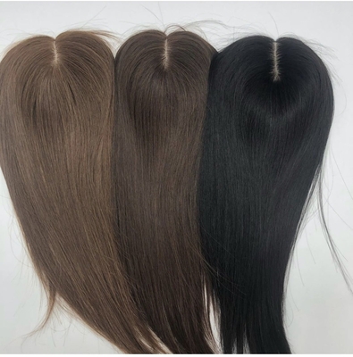 Toupee de base reta de seda feminina com fecho frontal de renda suíça e top de cabelo