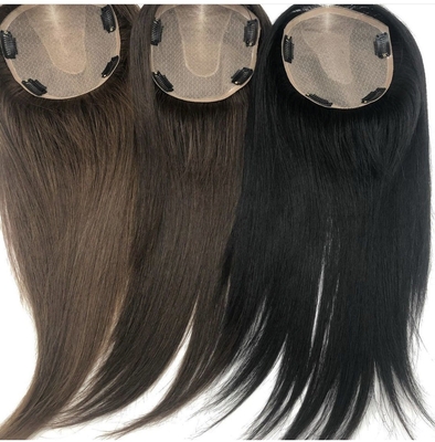 Toupee de base reta de seda feminina com fecho frontal de renda suíça e top de cabelo