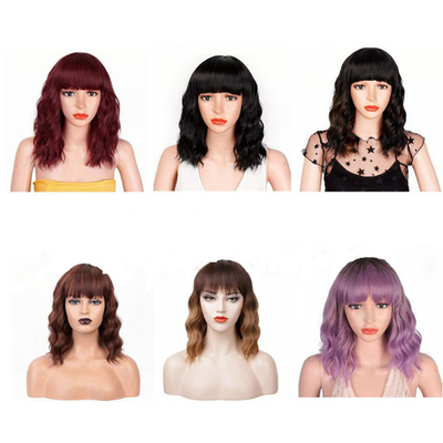 Nenhuma Perucas de renda Ondas de água curtas Remy Brasil Cabelo humano BOB Perucas para mulheres negras
