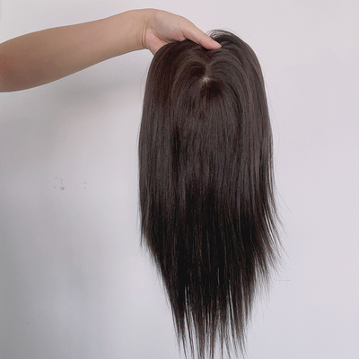 Toupee de base reta de seda feminina com fecho frontal de renda suíça e top de cabelo