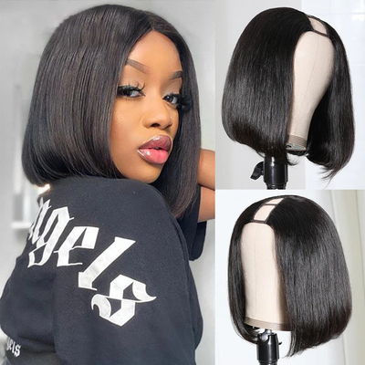 Perucas peruanas Bob para mulheres negras Cor preta Remy Natural Ossos Direitos U Parte Peruca Longa