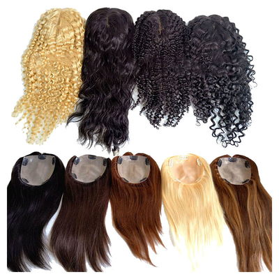Full Hand Made 2024 Trend Blonde Remy Wavy Curly European Human Hair Topper Para Mulheres