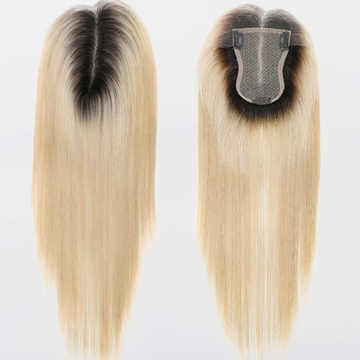Base de seda europeia cinza loira recta clipe em cabelo humano topper com HD renda para mulheres