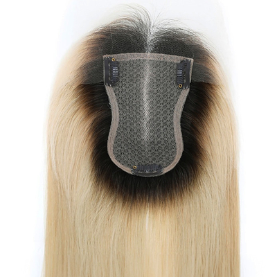 Base de seda europeia cinza loira recta clipe em cabelo humano topper com HD renda para mulheres