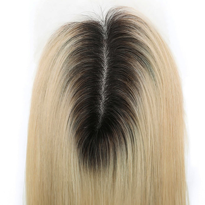 Base de seda europeia cinza loira recta clipe em cabelo humano topper com HD renda para mulheres