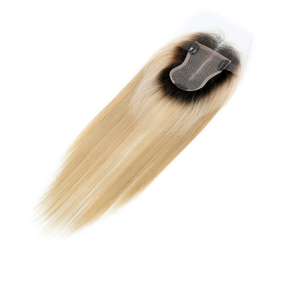 Base de seda europeia cinza loira recta clipe em cabelo humano topper com HD renda para mulheres