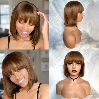Cabelo humano virgem brasileiro curto bob perucas com farpas cabelo remy grau de tamanho médio boné