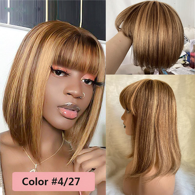 Perucas Bob sem cola 100% Remy Cabelo Humano Nenhuma renda Frente P4/27 Brasileiro Direito