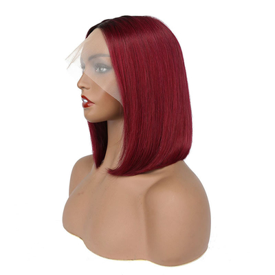 100% cabelo humano curto bob reto Pixie renda frontal peruca T-parte tecidos brasileiros