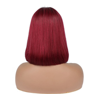 100% cabelo humano curto bob reto Pixie renda frontal peruca T-parte tecidos brasileiros