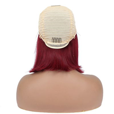 100% cabelo humano curto bob reto Pixie renda frontal peruca T-parte tecidos brasileiros
