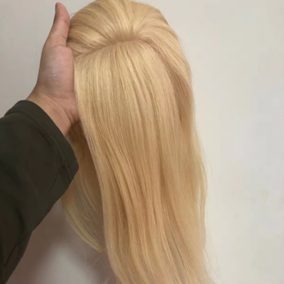 Topper 100% de cabelo humano para mulheres Toupee base de seda natural em estilo reto