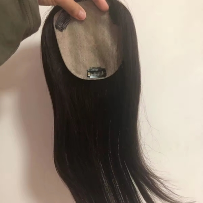 Topper 100% de cabelo humano para mulheres Toupee base de seda natural em estilo reto