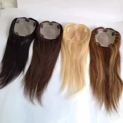Topper 100% de cabelo humano para mulheres Toupee base de seda natural em estilo reto