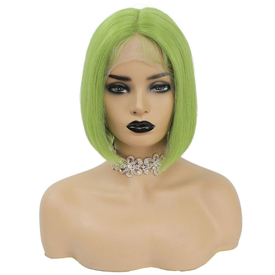 Cores verdes Cabelos humanos brasileiros curtos bob perucas 10 polegadas com cabelo de bebê e HD renda frontal