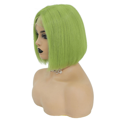Cores verdes Cabelos humanos brasileiros curtos bob perucas 10 polegadas com cabelo de bebê e HD renda frontal
