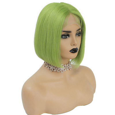 Cores verdes Cabelos humanos brasileiros curtos bob perucas 10 polegadas com cabelo de bebê e HD renda frontal