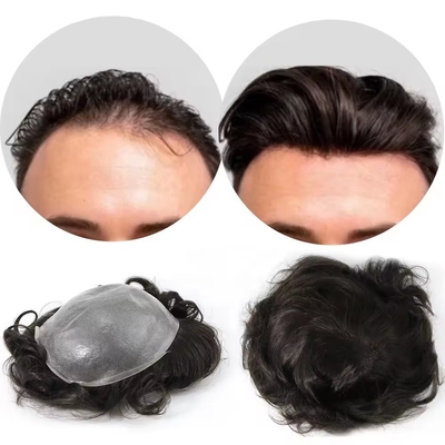 Toupee de pele fina para homens Cabelo europeu com cutícula completa de cabelo alinhado