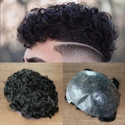 Full cuticle 100% virgem cuticle cabelo alinhado Afro Toupee para homens negros