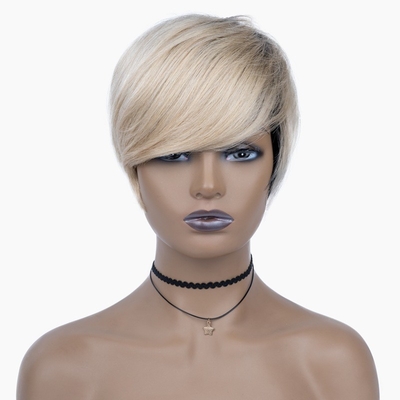 Maquina feita pelo cabelo humano Peruca T1B 613 Cor loira Perucas curtas e retas para mulheres negras