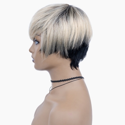 Maquina feita pelo cabelo humano Peruca T1B 613 Cor loira Perucas curtas e retas para mulheres negras