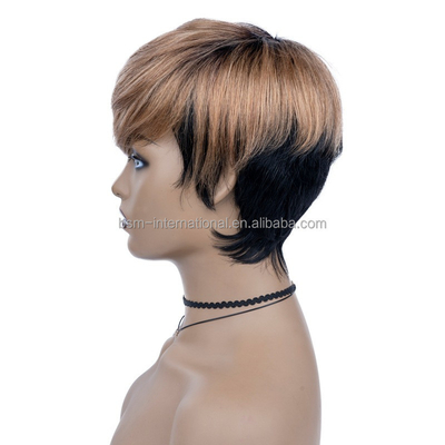 T1B/27 Cor Pre-Plucked Short Human Hair Perucas para Mulheres Negras Pixie Cut Brasileiro