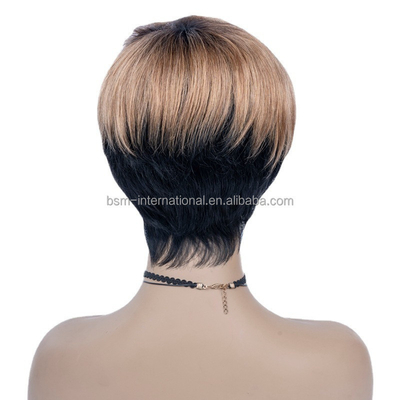 T1B/27 Cor Pre-Plucked Short Human Hair Perucas para Mulheres Negras Pixie Cut Brasileiro