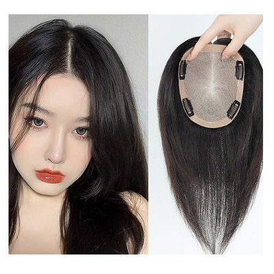 18 polegadas de Europa natural real parte livre base de seda cabelo humano clip em topper para mulheres
