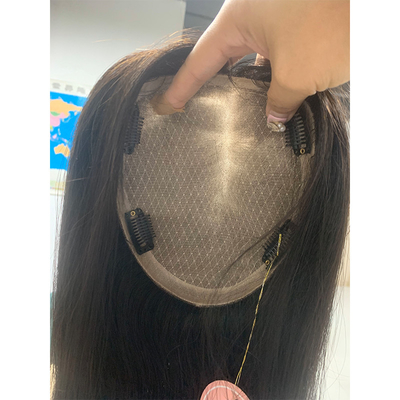 18 polegadas de Europa natural real parte livre base de seda cabelo humano clip em topper para mulheres
