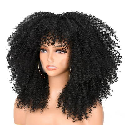Castanho Frio Cabelos Humanos Bouncy e encaracolados Perucas com Bangs Peruanos Remy Afro Curls Kinky