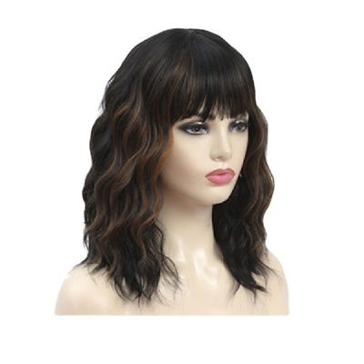 Castanho Frio Cabelos Humanos Bouncy e encaracolados Perucas com Bangs Peruanos Remy Afro Curls Kinky
