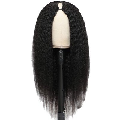 Perucas comprimento V parte longa sem cola Afro Kinky cabelo humano reto Peruca 250% densidade