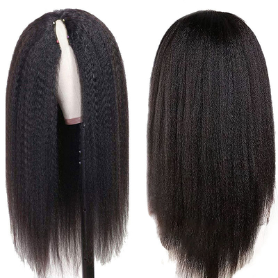 Perucas comprimento V parte longa sem cola Afro Kinky cabelo humano reto Peruca 250% densidade