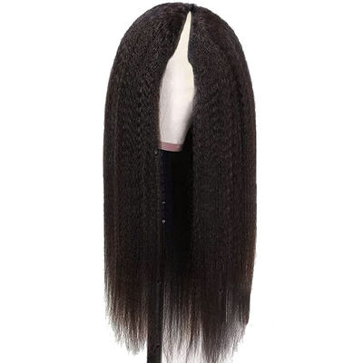 Perucas comprimento V parte longa sem cola Afro Kinky cabelo humano reto Peruca 250% densidade