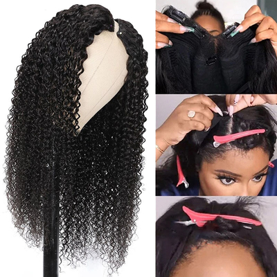 8-32 polegadas V Parte Peruca Cabelo Humano Cabelo Birmanês Crudo para a Linha de Cabelo Natural e Olhar Curly Kinky