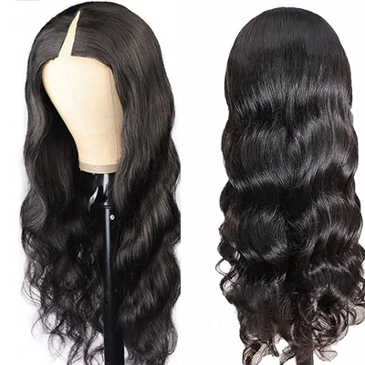 Nenhuma Perucas de renda V Parte de cabelo cambojano Peruca corpo onda de cabelo bruto humano sem deixar de fora sem cola