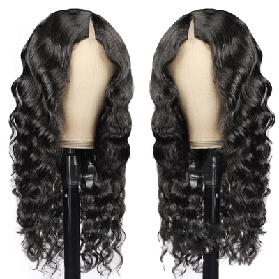 Loose Wave V Part Perucas Online com linha de cabelo natural e máquina completa feita dupla