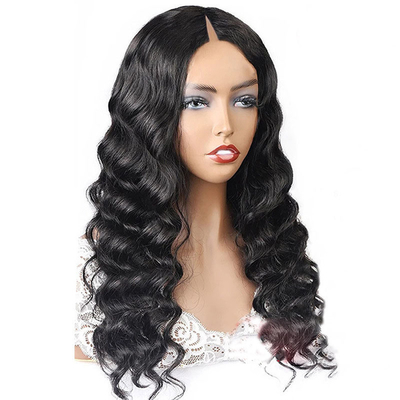 Loose Wave V Part Perucas Online com linha de cabelo natural e máquina completa feita dupla