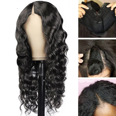 Loose Wave V Part Perucas Online com linha de cabelo natural e máquina completa feita dupla