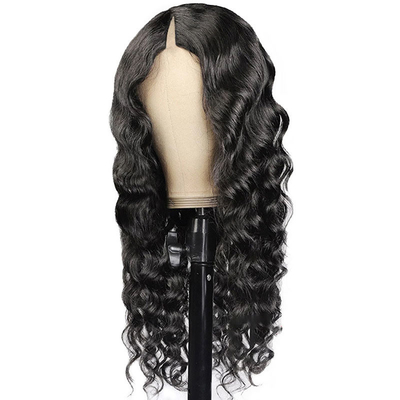Loose Wave V Part Perucas Online com linha de cabelo natural e máquina completa feita dupla