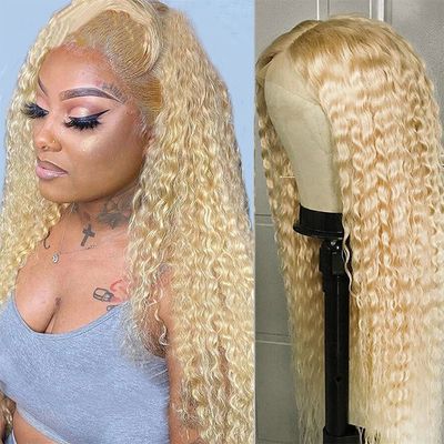 Cabelo Grade Remy Cabelo Italiano Curly Longo Transparente Casaco Frente 613 Loira Cabelo Humano Perucas