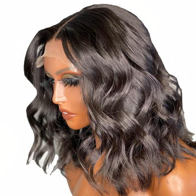 Curto comprimento Branco claro renda frontal cabelo humano corpo oceano Bob Wave peruca para mulheres negras